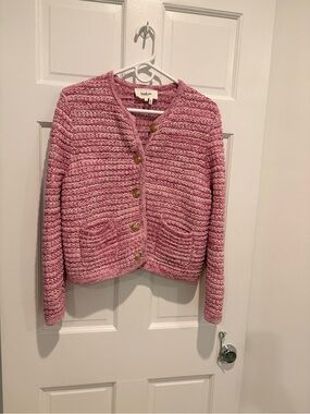 ba&sh Pink Gaspard Knit Cardigan with Gold Buttons